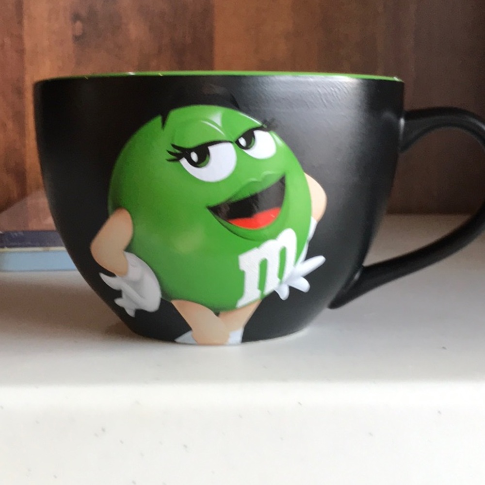 M&M “Green” Character Mug 16oz Large Black & Green Ceramic